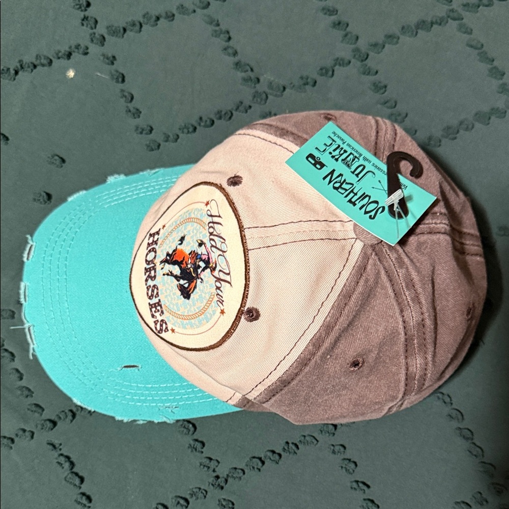 🎄New 🎄Hold Your Horses Teal and Gray Women's Cap - Picture 2 of 5